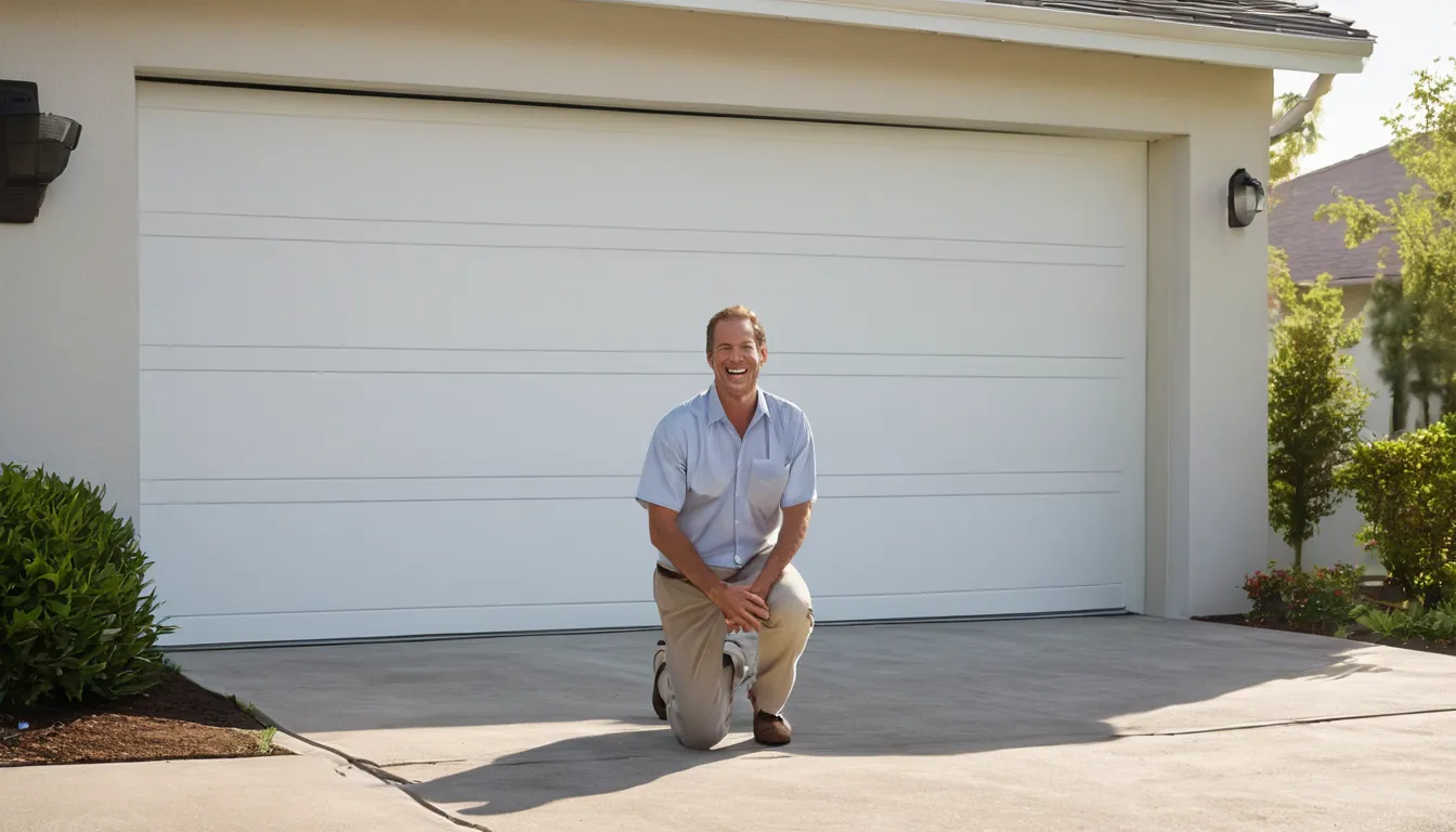 A friendly provider checking a garage door at a Bay Lake home